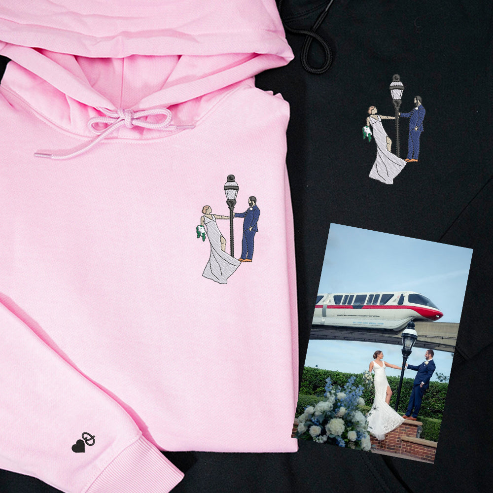 Custom Embroidered Full-Color Portrait Hoodie, Personalized Couple Portrait Sweatshirt, Unique Couple Gift