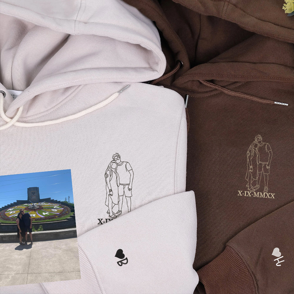 Custom Embroidered Couples Portrait Sweatshirt, Custom Embroidery from Photo Couple Hoodie, Perfect Couple Gift