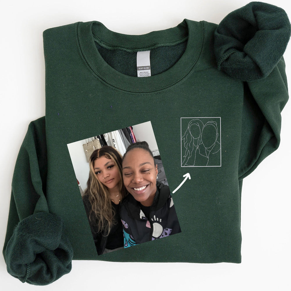 Custom Embroidered Gift for Couple, Personalized Custom Portrait Sweatshirt, Photo Couple Hoodie