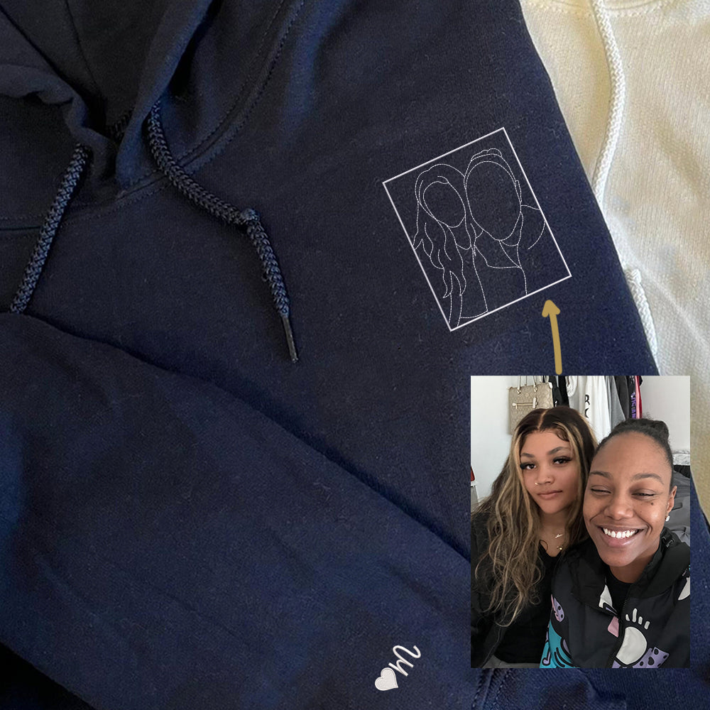 Custom Embroidered Gift for Couple, Personalized Custom Portrait Sweatshirt, Photo Couple Hoodie