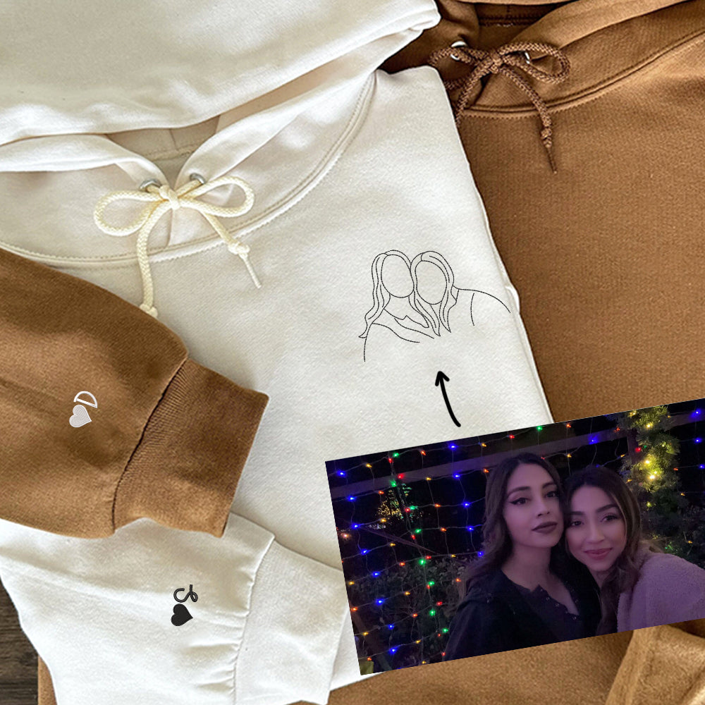 Custom Embroidered Couple Sweatshirts Hoodies, Personalized Portrait from Photo, Unique Anniversary Gift