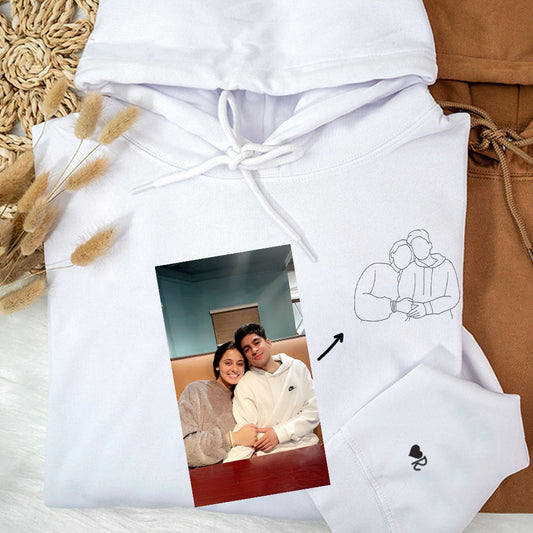Custom Embroidered Couple Sweatshirts Hoodies, Personalized Portrait from Photo, Special Gift for Loved Ones
