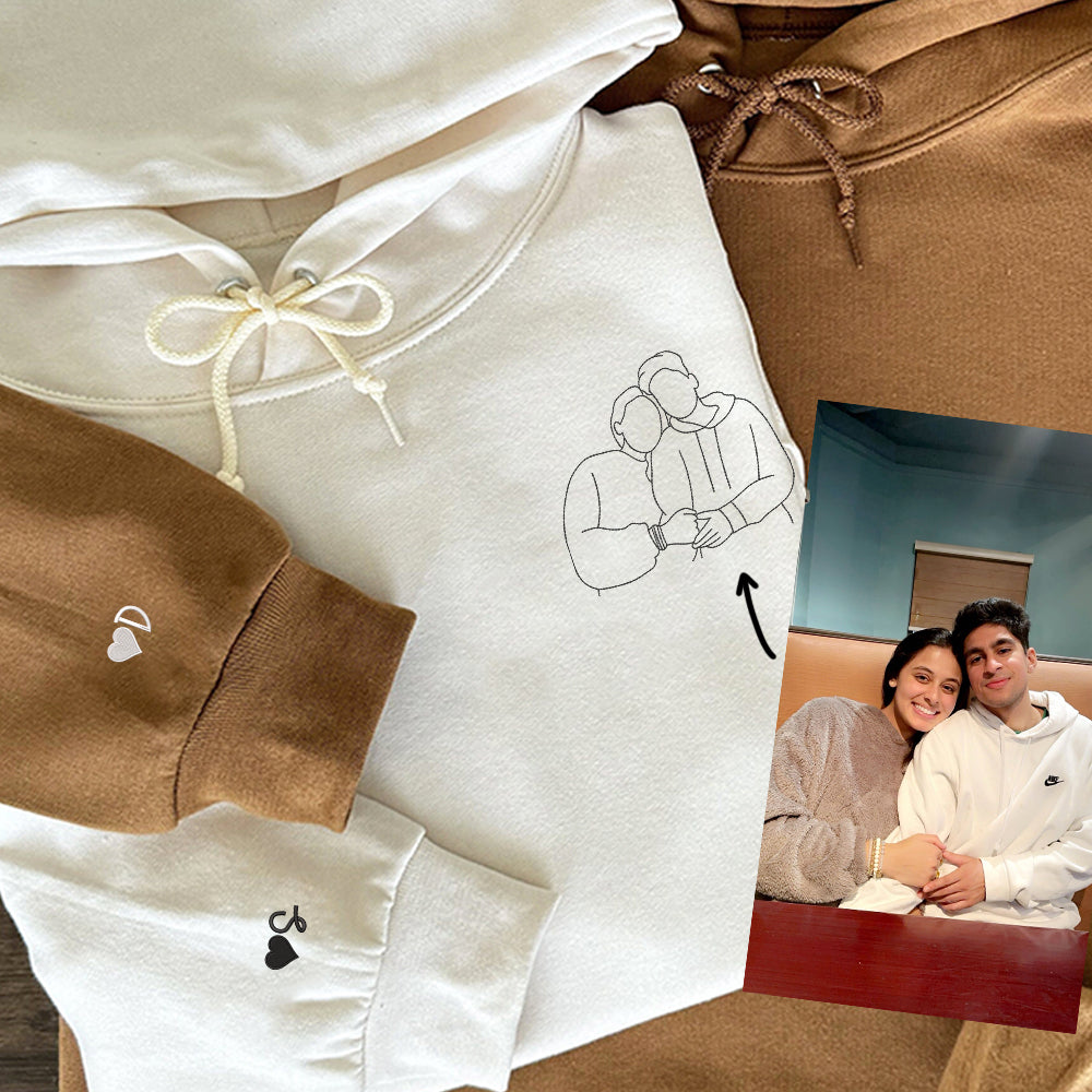 Custom Embroidered Couple Sweatshirts Hoodies, Personalized Portrait from Photo, Special Gift for Loved Ones