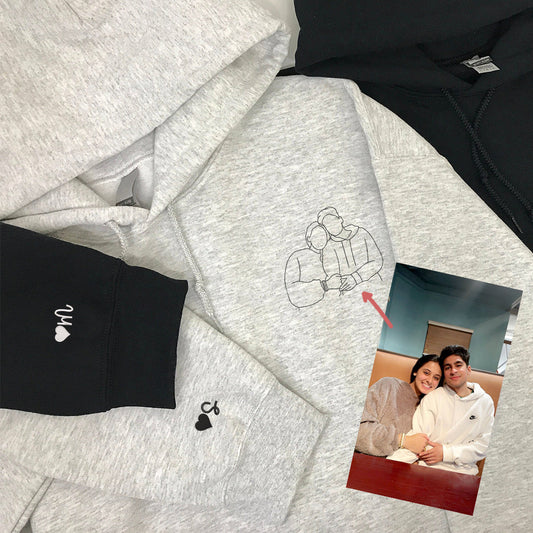 Custom Embroidered Couple Sweatshirts Hoodies, Personalized Portrait from Photo, Special Gift for Loved Ones