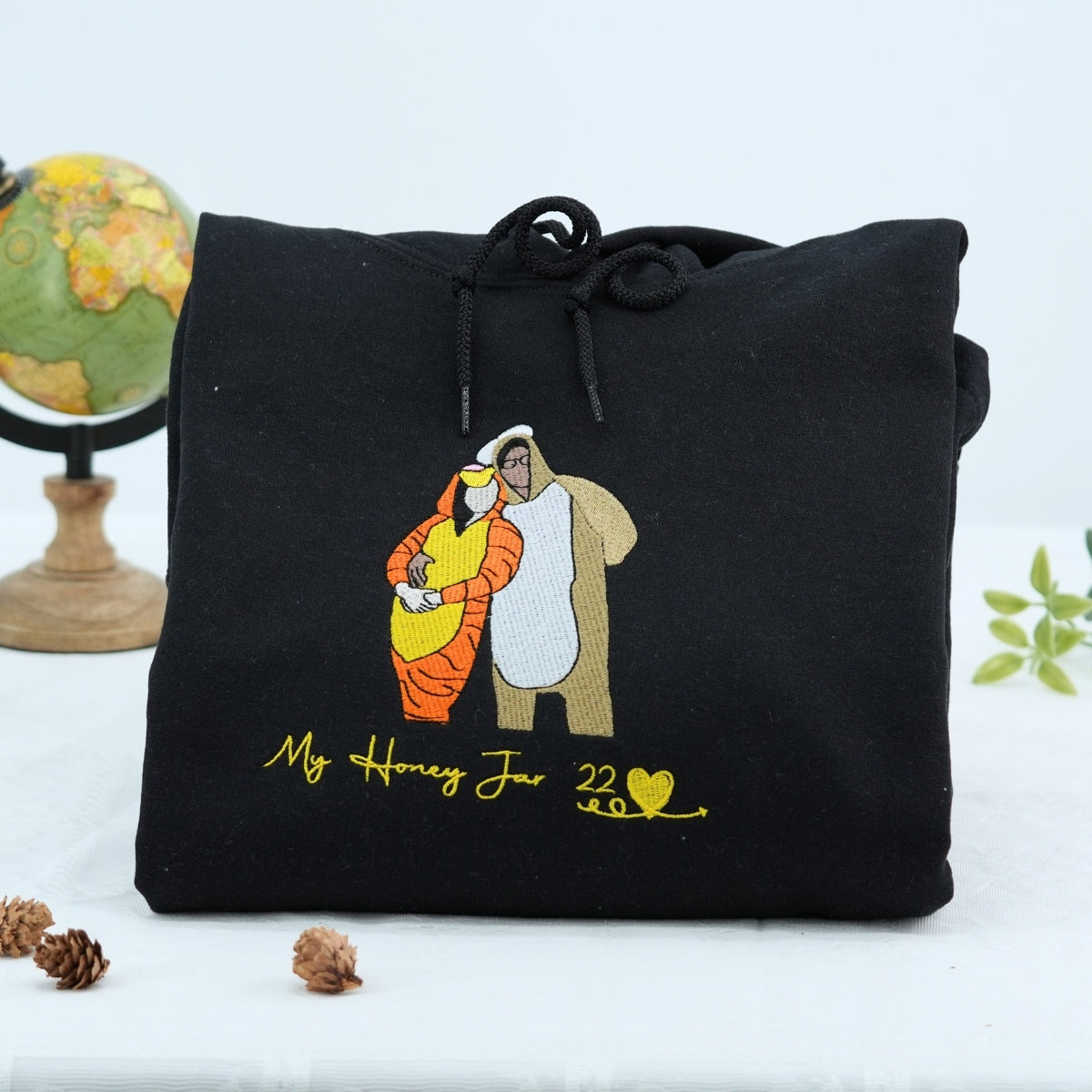 Couple Portrait Hoodies - Custom Face Embroidered Sweatshirts - Personalized Love Gift