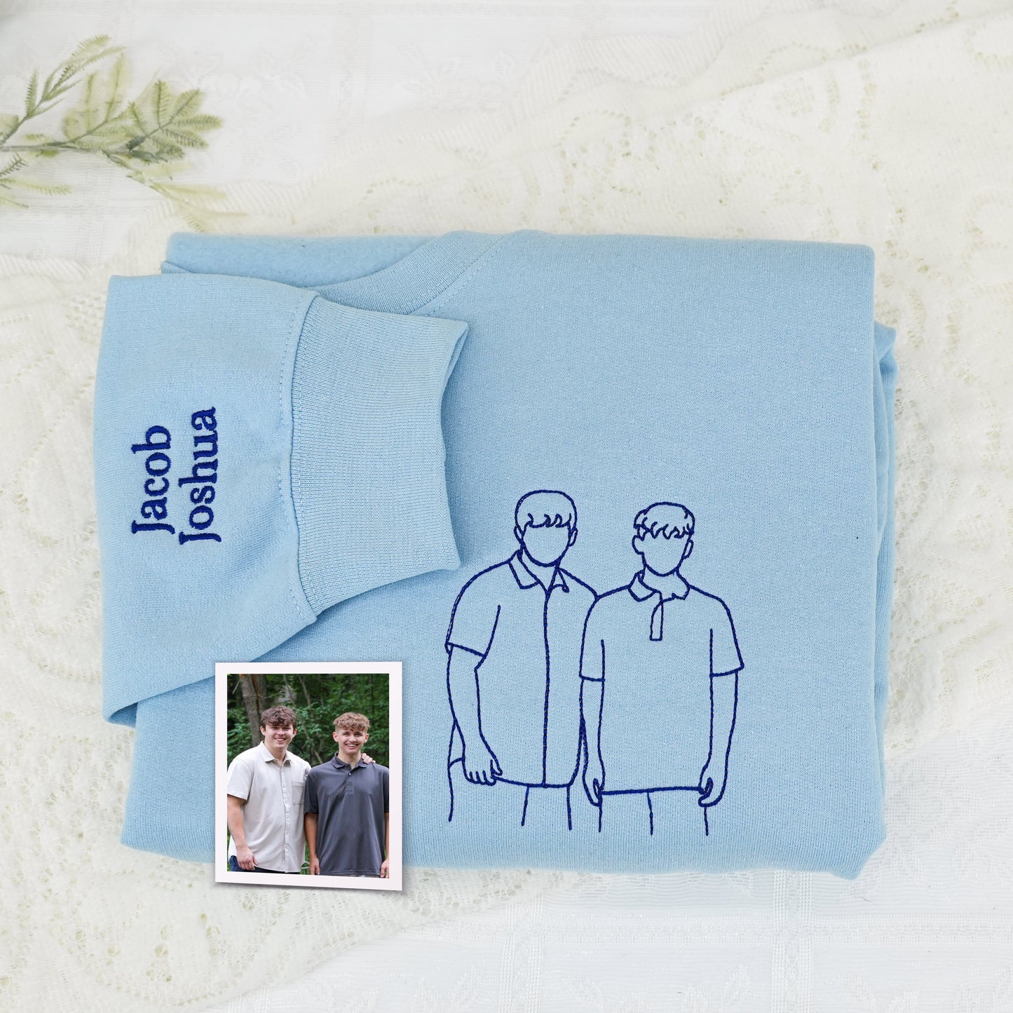 Custom Best Friend Portrait Sweatshirt – Personalized Embroidered Hoodie from Photo with Roman Numeral Date & Initials – Gift for Friends or BFFs