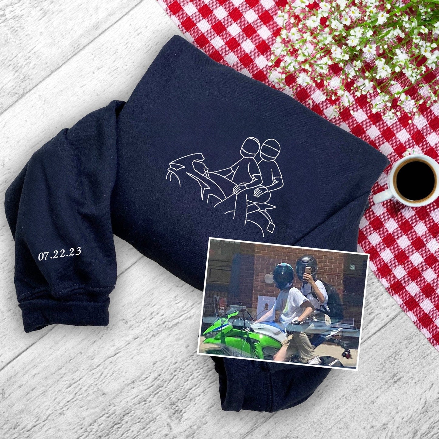 Custom Best Friend Portrait Sweatshirt – Personalized Embroidered Hoodie from Photo with Roman Numeral Date & Initials – Gift for Friends or BFFs