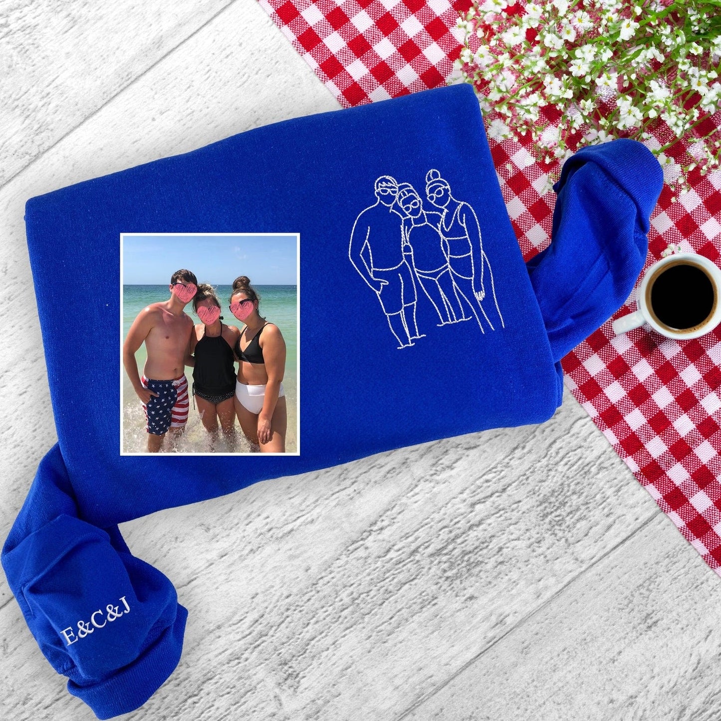 Custom Best Friend Portrait Sweatshirt – Personalized Embroidered Hoodie from Photo with Roman Numeral Date & Initials – Gift for Friends or BFFs