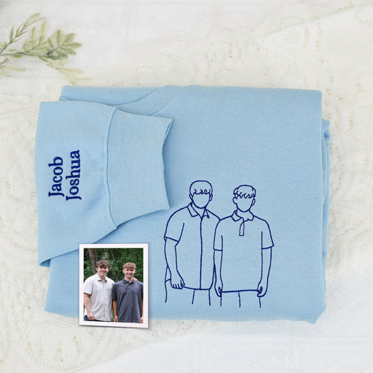 Custom Best Friend Portrait Sweatshirt – Personalized Embroidered Hoodie from Photo with Roman Numeral Date & Initials – Gift for Friends or BFFs