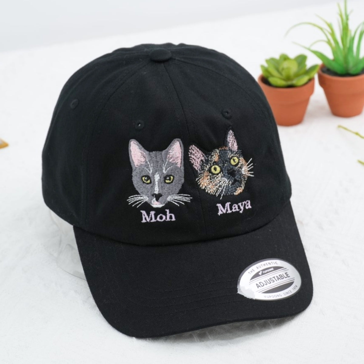 Custom Cat Portrait Embroidered Cap - Pet Parent Personalized Cat Names Accessory - Cat Mom Dad Gift