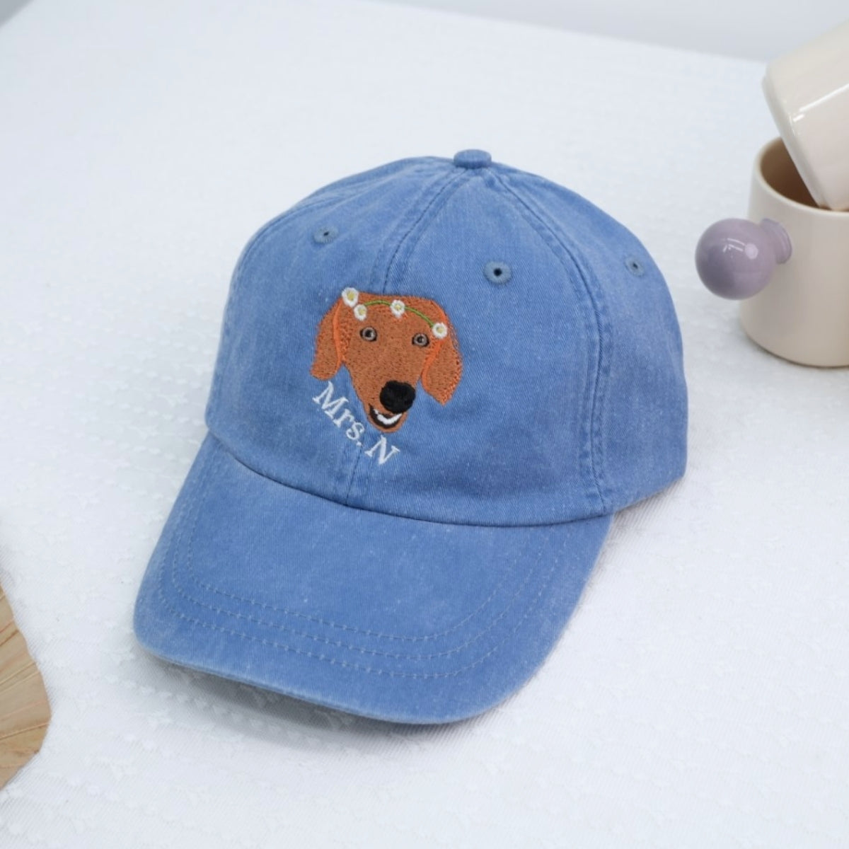 Custom Dog Embroidered Cap - Pet Portrait Personalized Accessory - Dog Owner Parent Gift