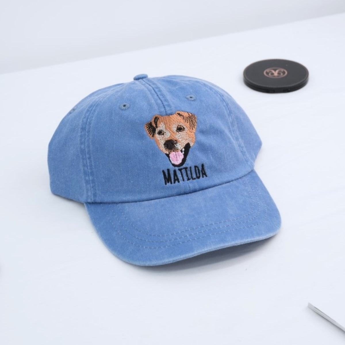 Custom Dog Face Embroidered Cap - Pet Portrait Personalized Dog Name Accessory - Dog Mom Dad Gift