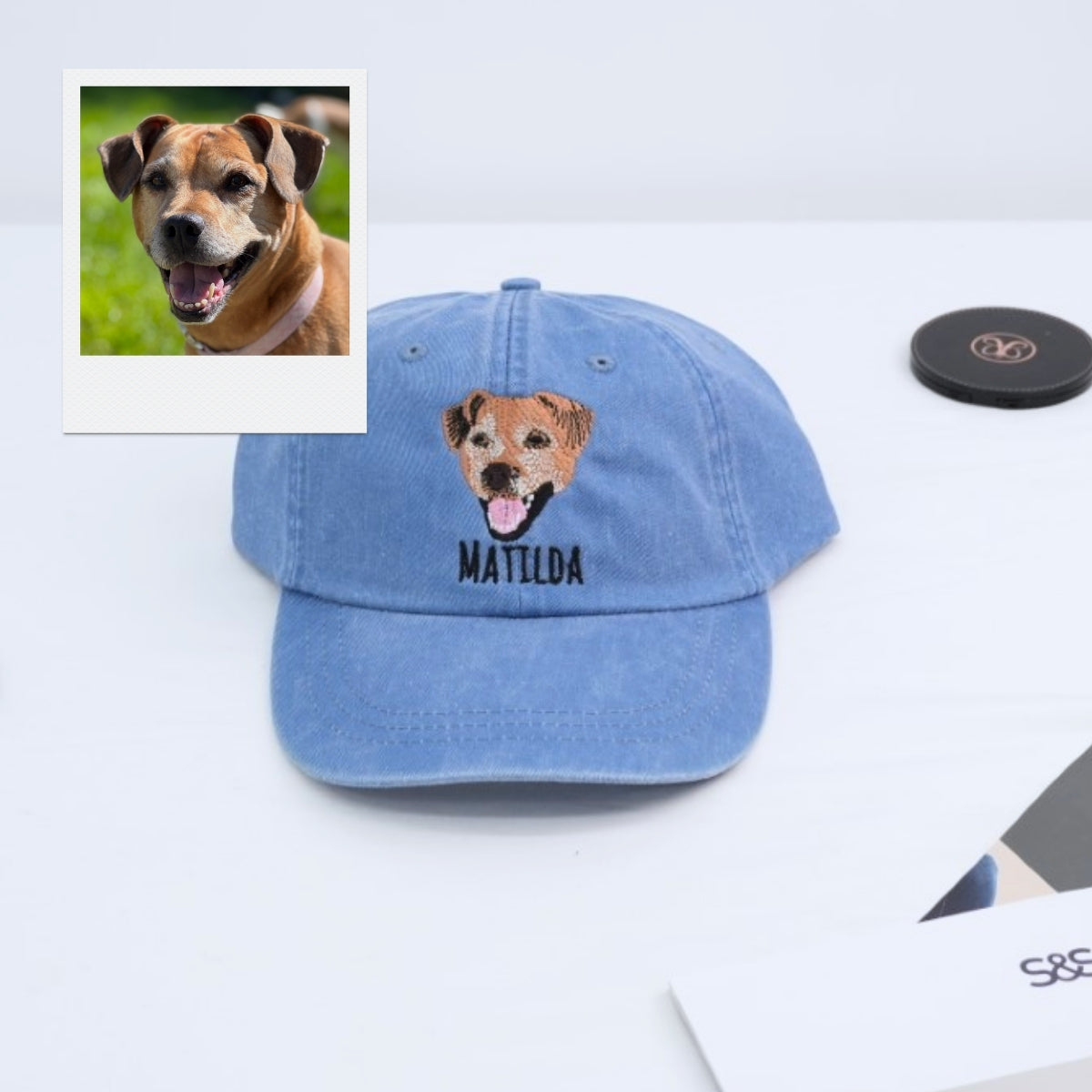 Custom Dog Face Embroidered Cap - Pet Portrait Personalized Dog Name Accessory - Dog Mom Dad Gift