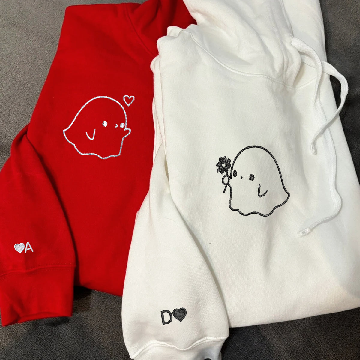 Custom Embroidered Cute Sheet Ghost Matching Hoodies for Couples
