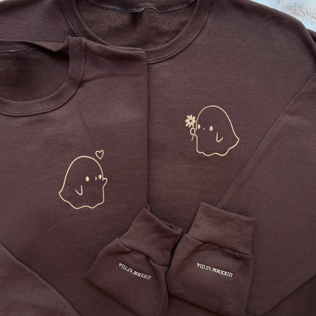 Custom Embroidered Cute Sheet Ghost Matching Hoodies for Couples