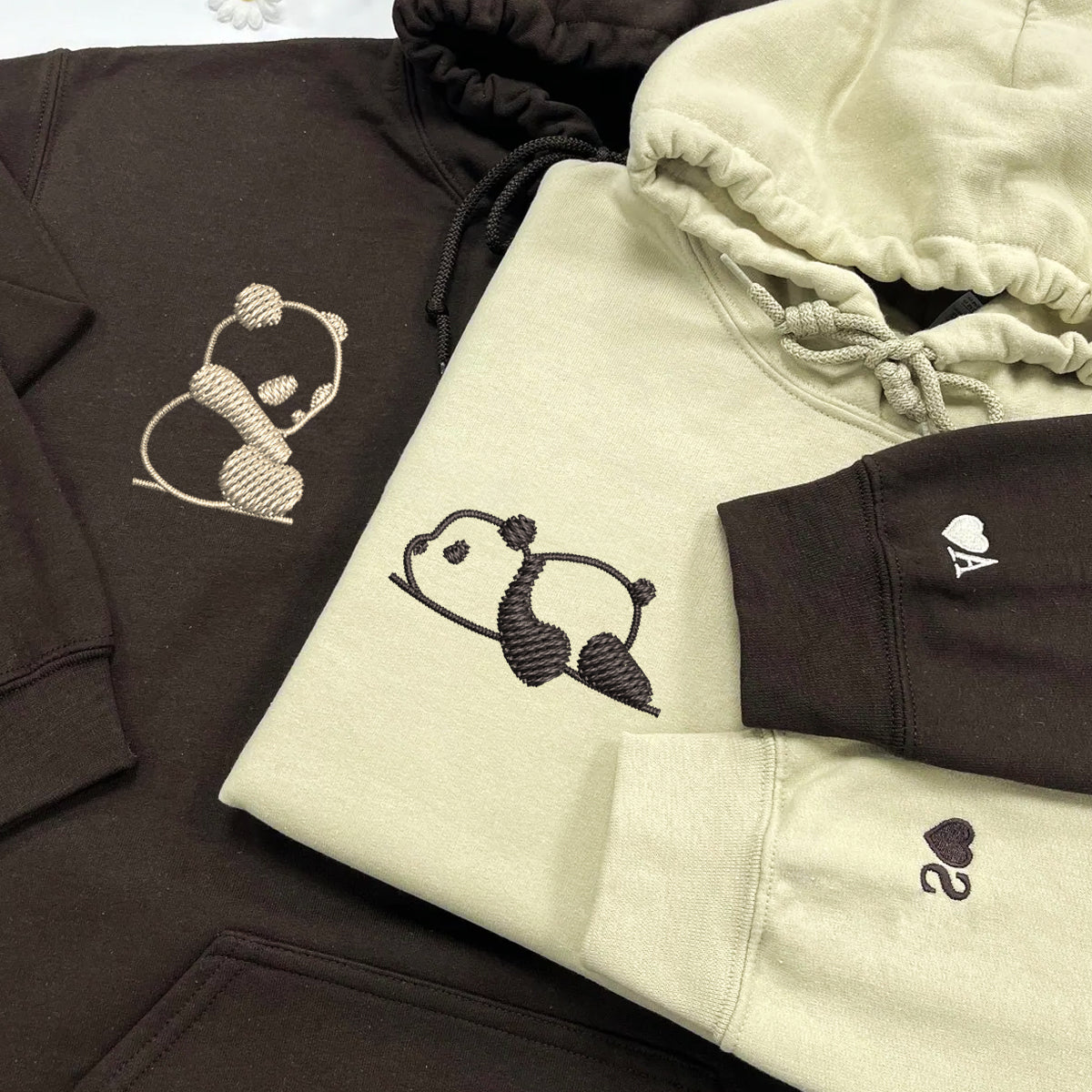 Custom Embroidered Lazy Panda Matching Hoodies for Couples