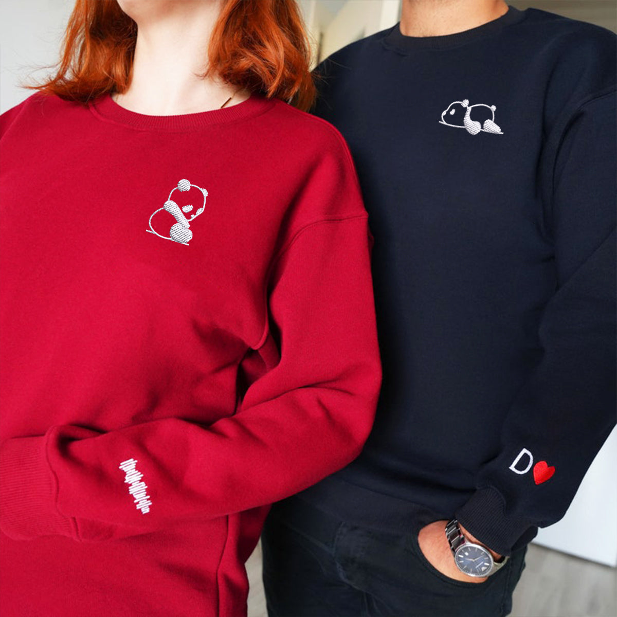 Custom Embroidered Lazy Panda Matching Hoodies for Couples