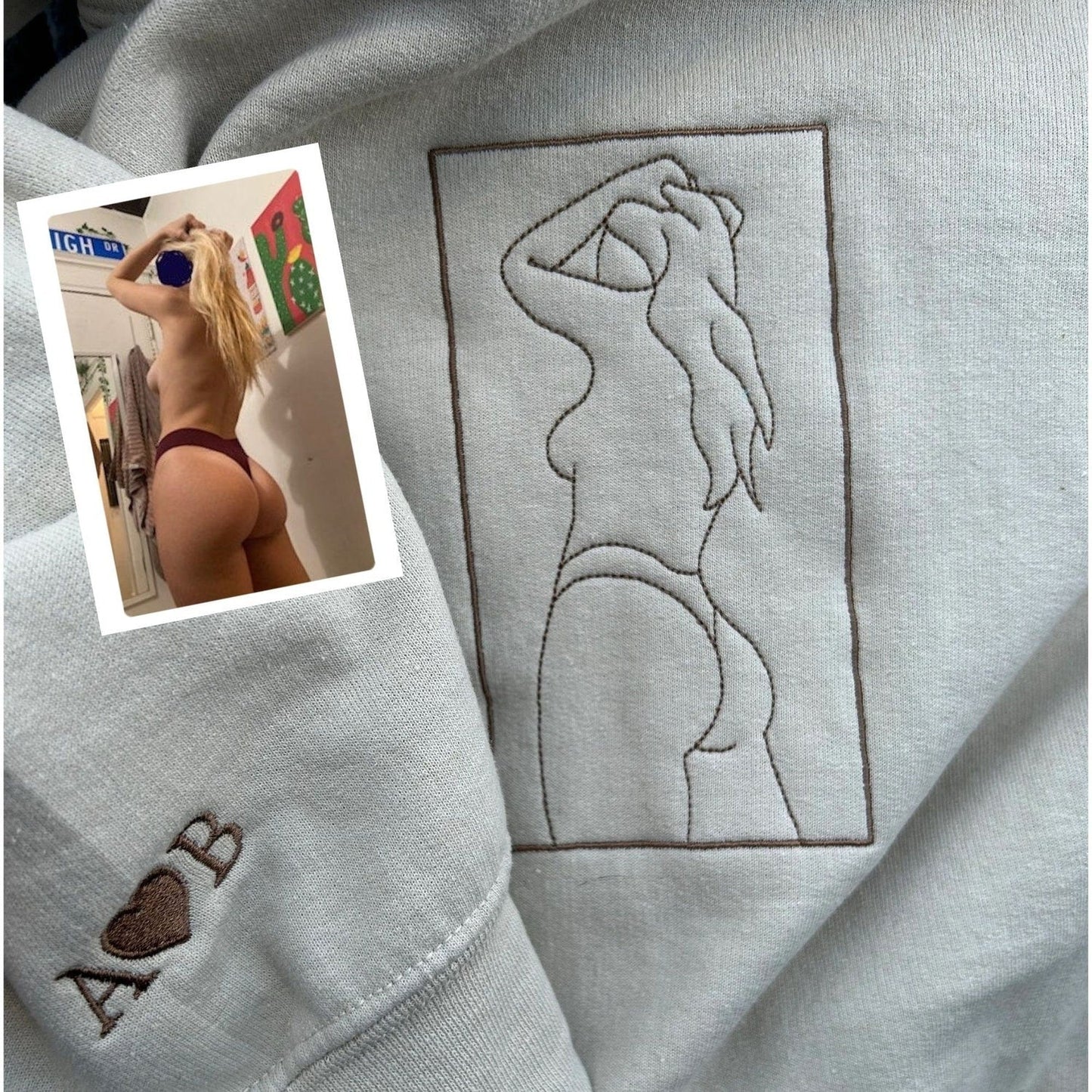 Custom Embroidered Spicy Photo Sweatshirt – Personalized Drawing from Your Photo – Romantic Gift for Boyfriend, Husband, or Him from Girlfriend