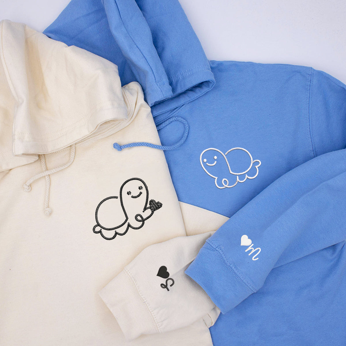 Custom Embroidered Turtle Love Matching Hoodies for Couples
