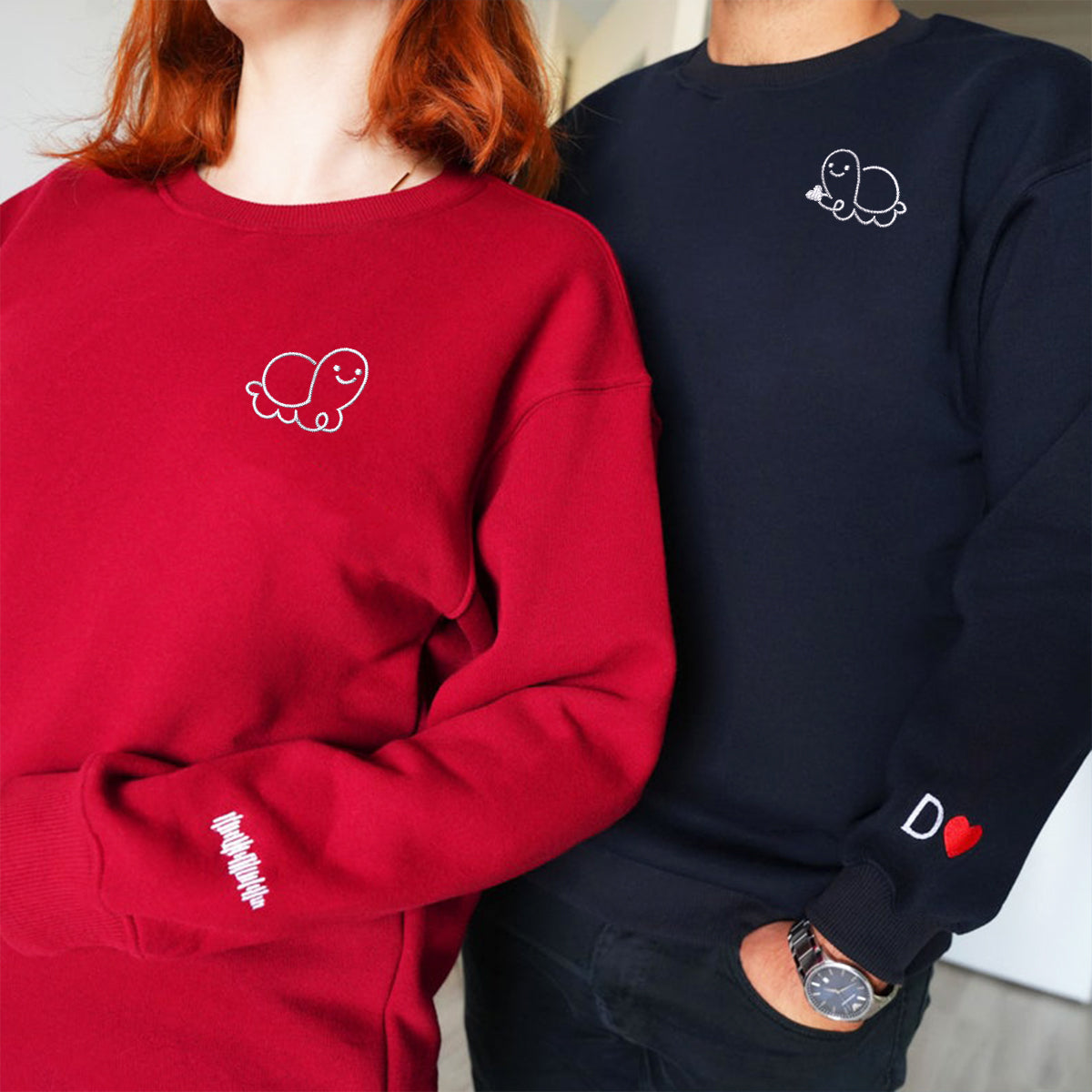 Custom Embroidered Turtle Love Matching Hoodies for Couples
