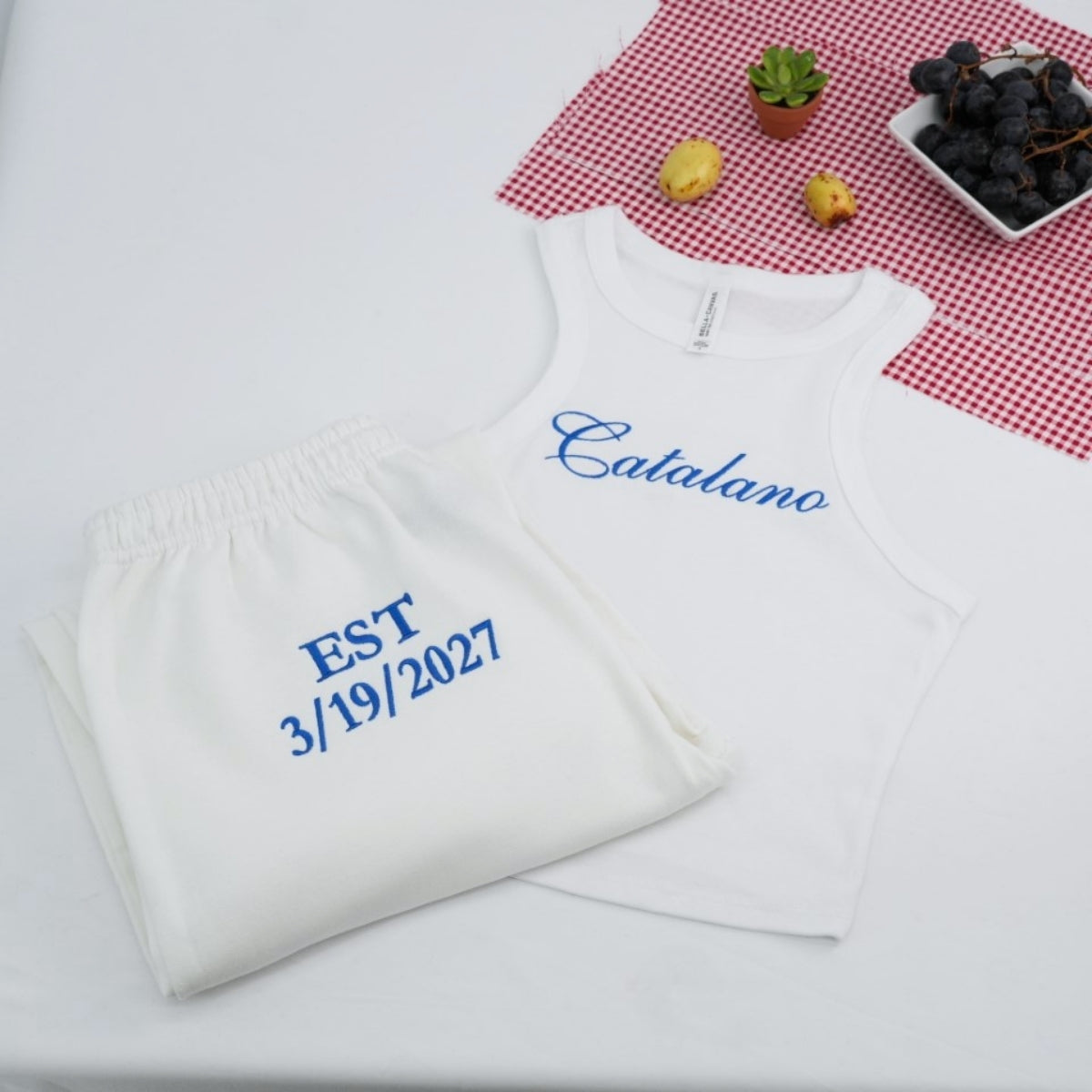 Custom Family Name Set Tank Joggers - Personalized Embroidered EST Date - Perfect Wedding Anniversary Gift