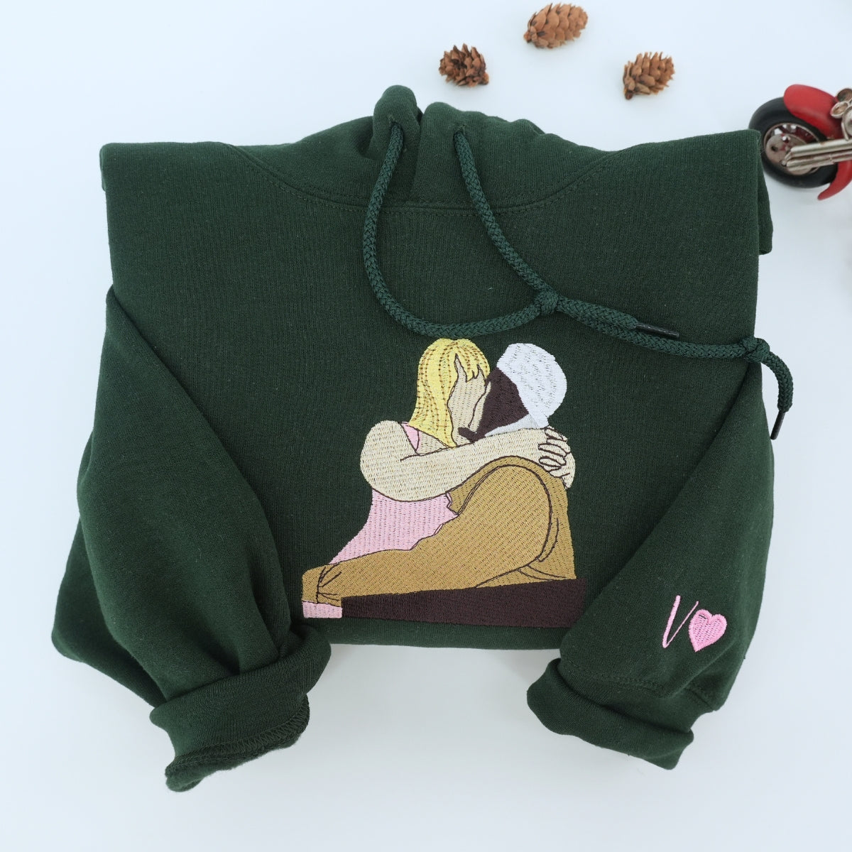 Custom Full Color Embroidered Couple Portrait Hoodie – Personalized Sweatshirt from Your Photo with Custom Date –  Engagement or Anniversary Gift