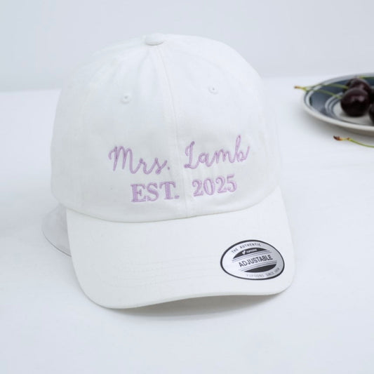 Custom Mrs. Embroidered Cap - Personalized Newlywed Bridal Accessory - Wedding Gift EST Date