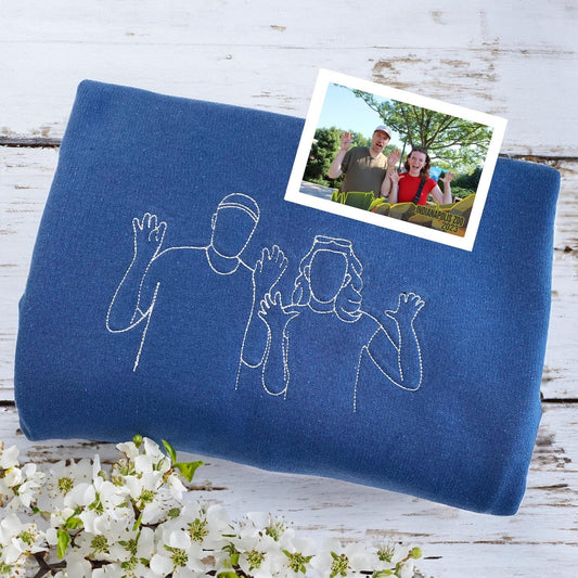 Custom Wedding Photo Embroidered Hoodie – Personalized Line Art Couple Sweatshirt – Anniversary Gift for Husband, Wife, or Newlyweds