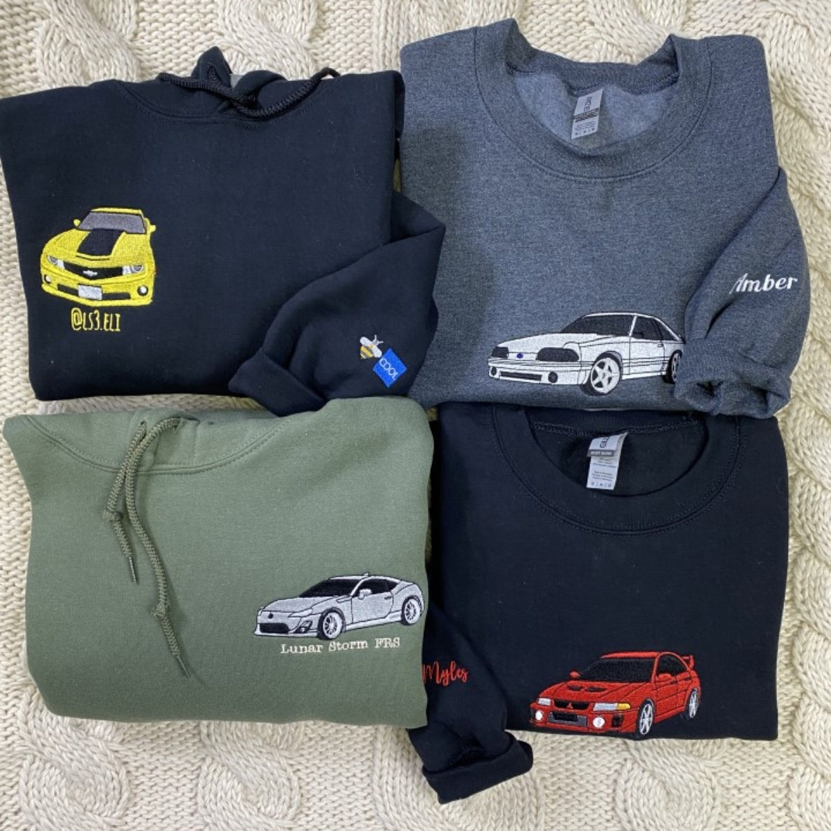 Custom Car Embroidered Sweatshirts with Personalized Text - Vehicle Portrait & Handwriting Hoodies - Perfect Car Lover Gift