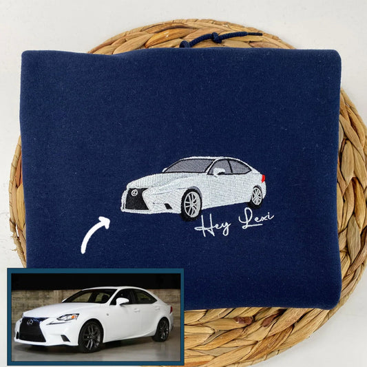 Custom Car Embroidered Sweatshirts with Personalized Text - Vehicle Portrait & Handwriting Hoodies - Perfect Car Lover Gift