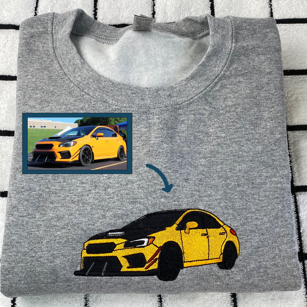 Custom Car Embroidered Sweatshirts with Personalized Text - Vehicle Portrait & Handwriting Hoodies - Perfect Car Lover Gift