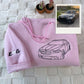 Custom Car Portrait Hoodies - Car Line Art Embroidered Sweatshirts - Perfect Car Lover Gift