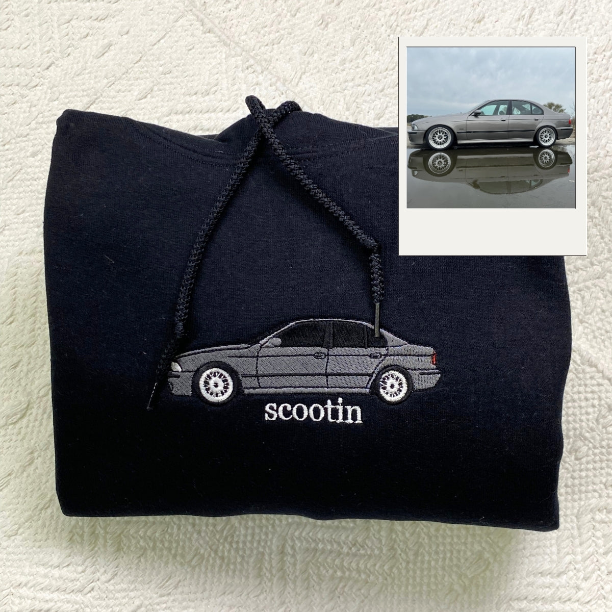 Custom Car Portrait Hoodies with Text - Personalized Vehicle Embroidered Sweatshirts