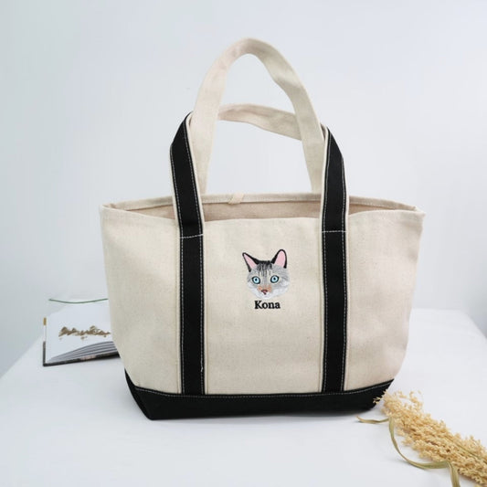Custom Cat Face Embroidered Bags - Personalized Pet Portrait Accessories - Perfect Cat Lover Gift