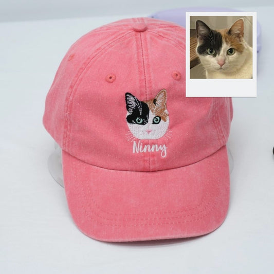 Custom Cat Face Embroidered Cap - Pet Parent Personalized Cat Name Accessory - Cat Mom Dad Gift
