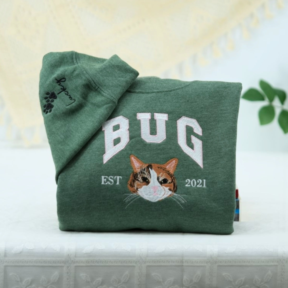 Custom Cat Portrait Varsity Hoodies - Pet Name Embroidered Sweatshirts - Personalized Cat Lover Gift