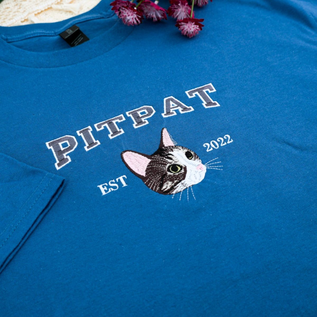 Custom Cat Portrait Varsity Hoodies - Pet Face Embroidered Sweatshirts - Personalized Cat Lover Gift