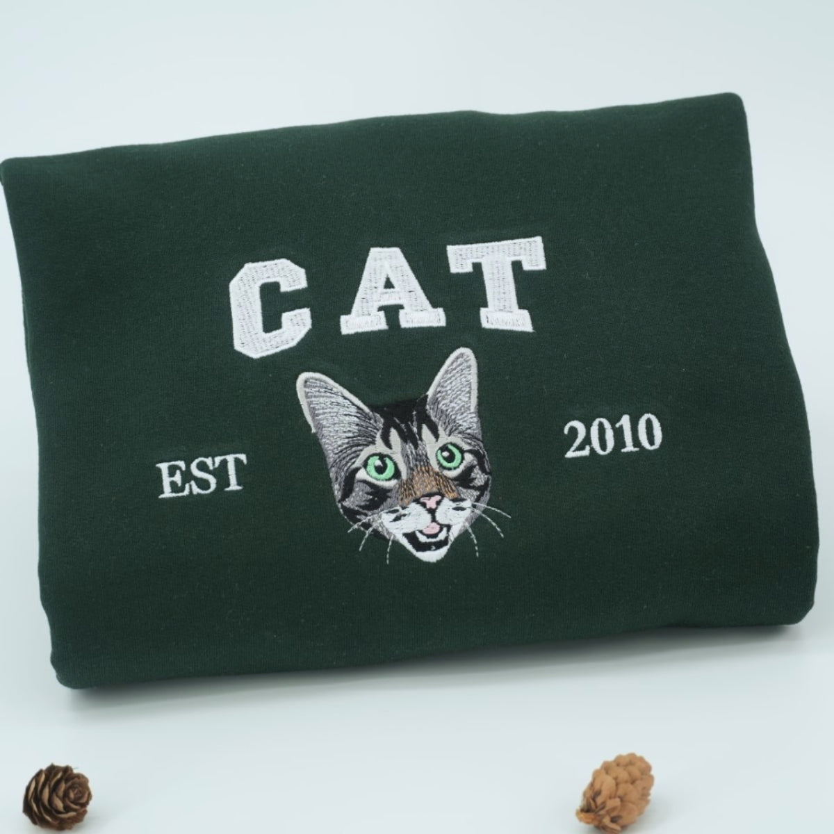 Custom Cat Portrait Varsity Hoodies - Pet Face Embroidered Sweatshirts - Personalized Cat Lover Gift