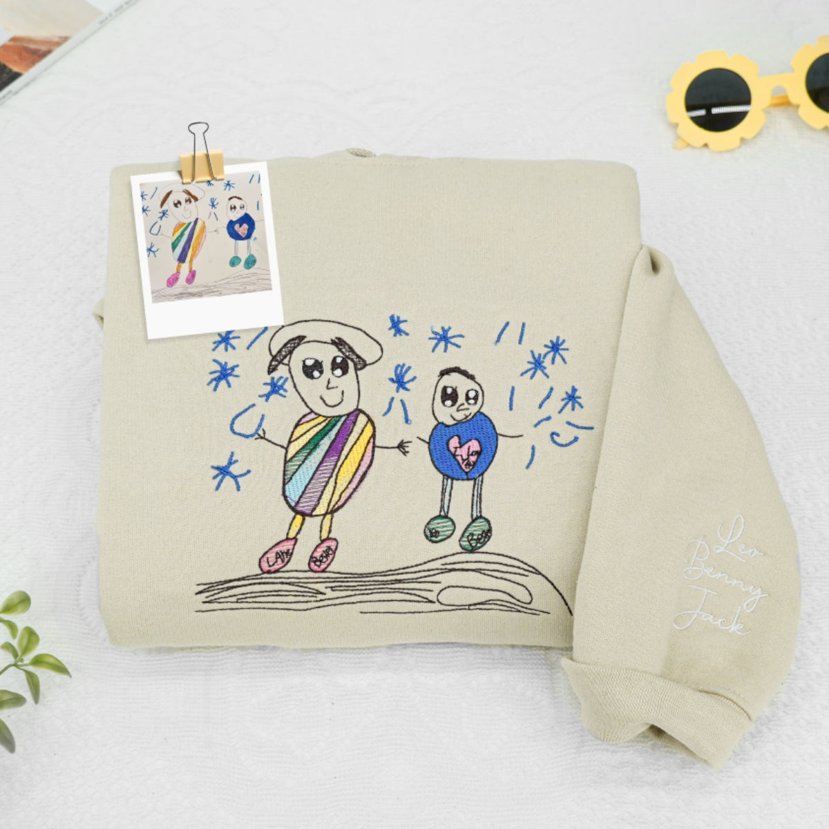 Custom Child Drawing Embroidered Sweatshirts - Simple Kids Artwork to Embroidery - Sweet Family Keepsake