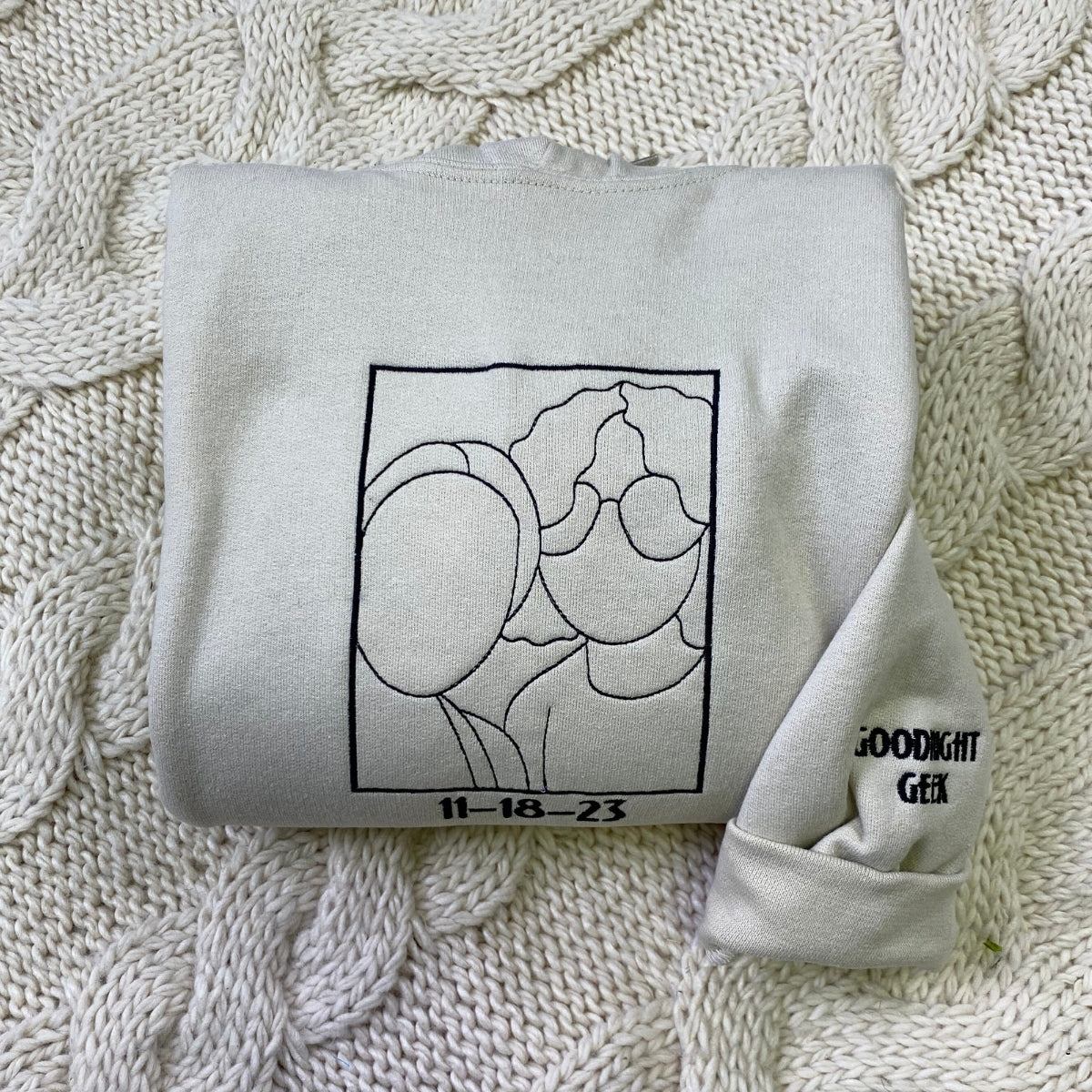 Custom Couple Portrait Hoodies - Photo to Line Art Embroidery - Personalized Matching Relationship Gift