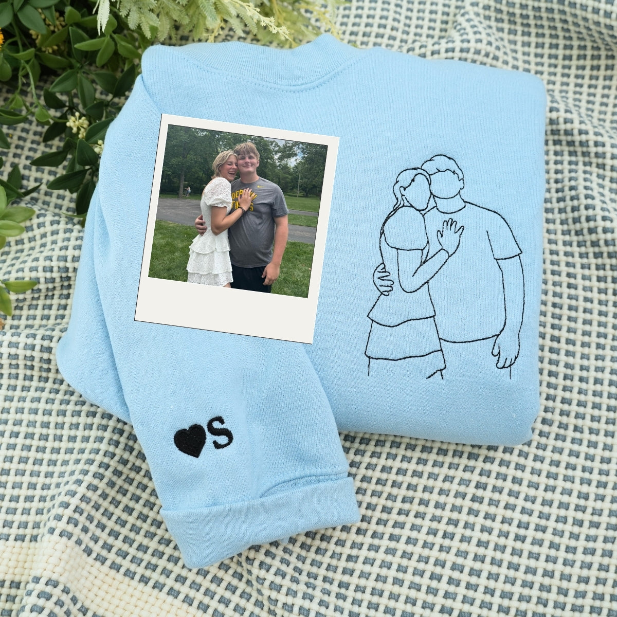Custom Couple Portrait Hoodies - Photo to Line Art Embroidery - Personalized Matching Relationship Gift