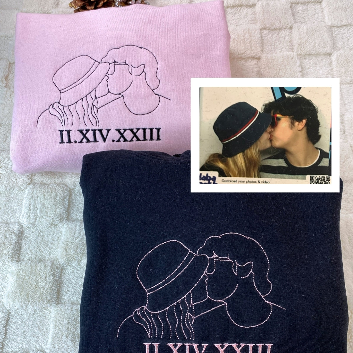 Custom Couple Portrait Hoodies - Photo to Line Art Embroidery - Personalized Matching Relationship Gift