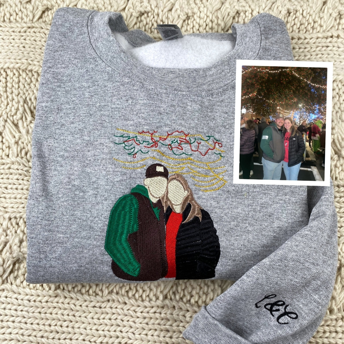 Custom Couples Portrait Hoodies - Color Photo Embroidered Sweatshirts - Personalized Matching Couple Gift
