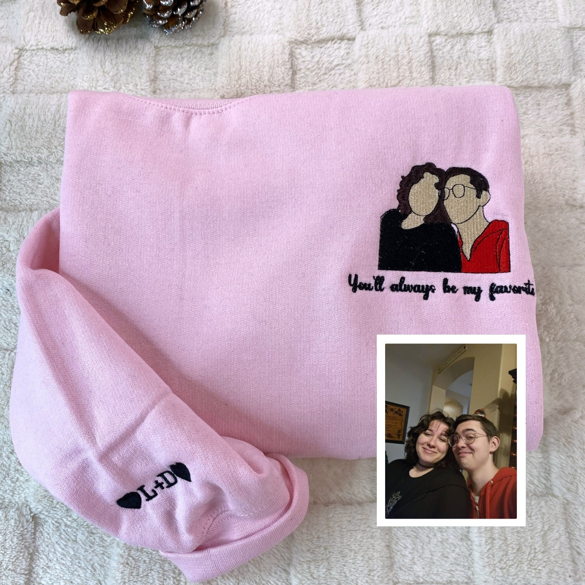 Custom Couples Portrait Hoodies - Color Photo Embroidered Sweatshirts - Personalized Matching Couple Gift
