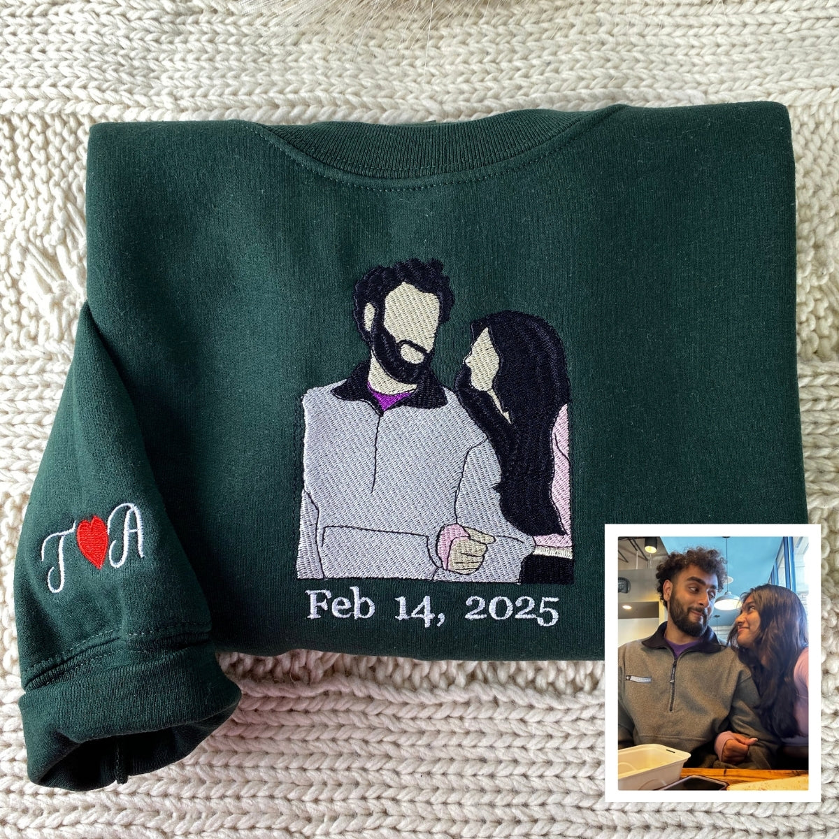 Custom Couples Portrait Hoodies - Color Photo Embroidered Sweatshirts - Personalized Matching Couple Gift