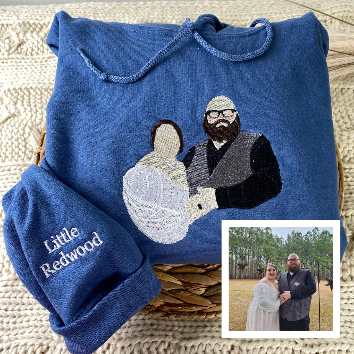 Custom Couples Portrait Hoodies - Color Photo Embroidered Sweatshirts - Personalized Matching Couple Gift