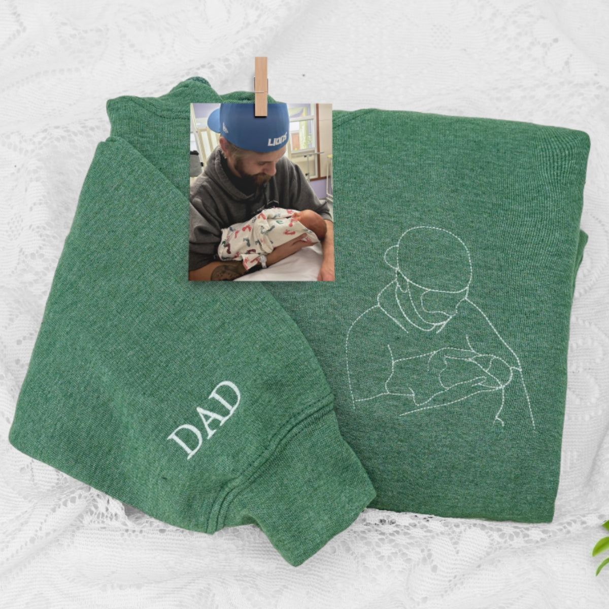Custom Dad EST Hoodies - Father Child Line Art Embroidered Sweatshirts - Personalized Father's Day Gift