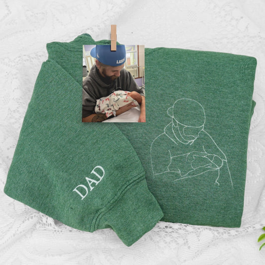Custom Dad EST Hoodies - Father Child Line Art Embroidered Sweatshirts - Personalized Father's Day Gift