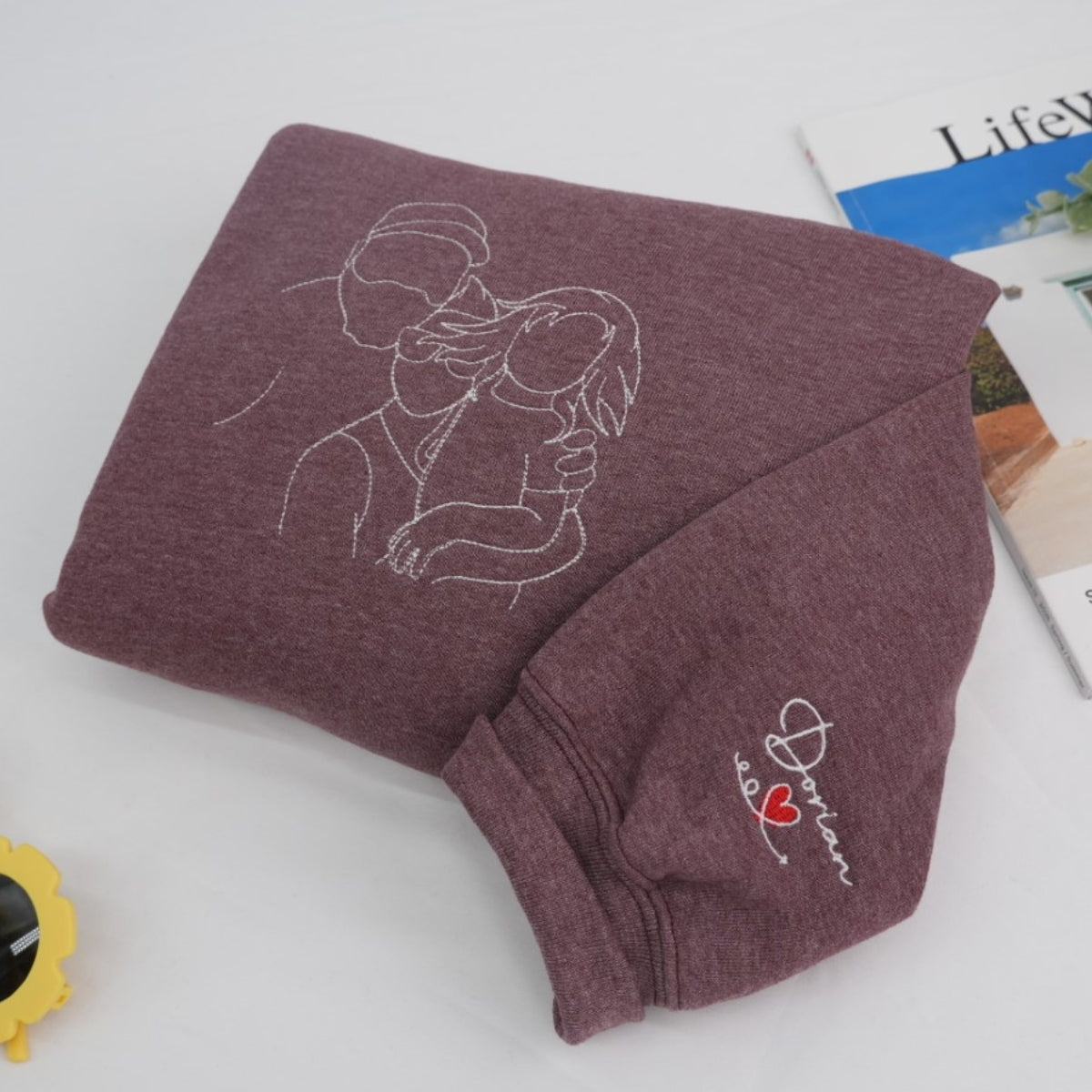 Custom Dad EST Hoodies - Father Child Line Art Embroidered Sweatshirts - Personalized Father's Day Gift