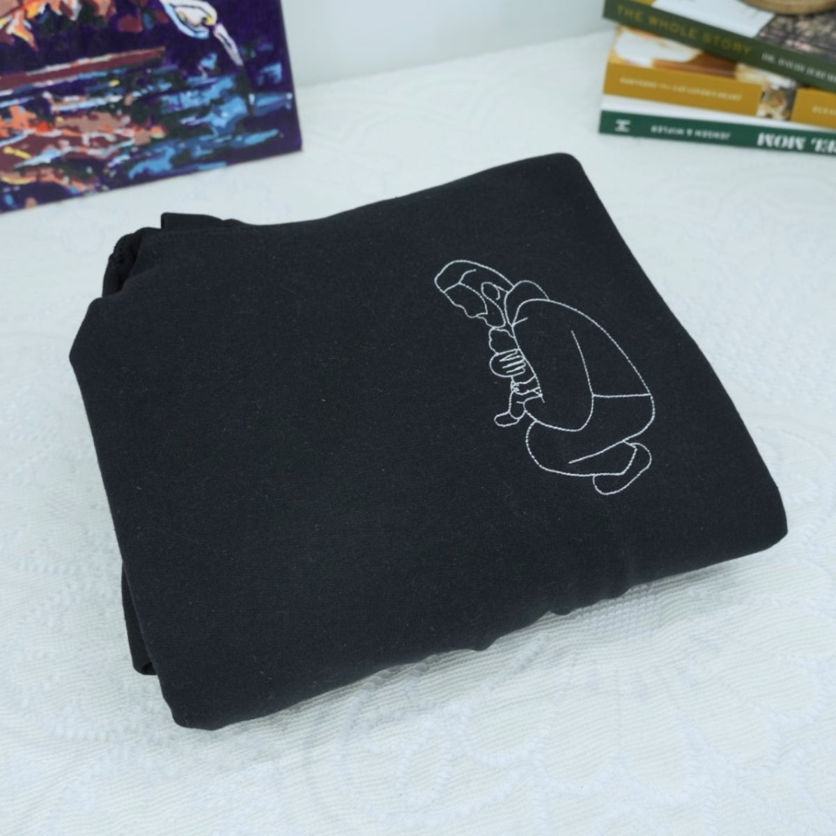 Custom Dad EST Hoodies - Father Child Line Art Embroidered Sweatshirts - Personalized Father's Day Gift